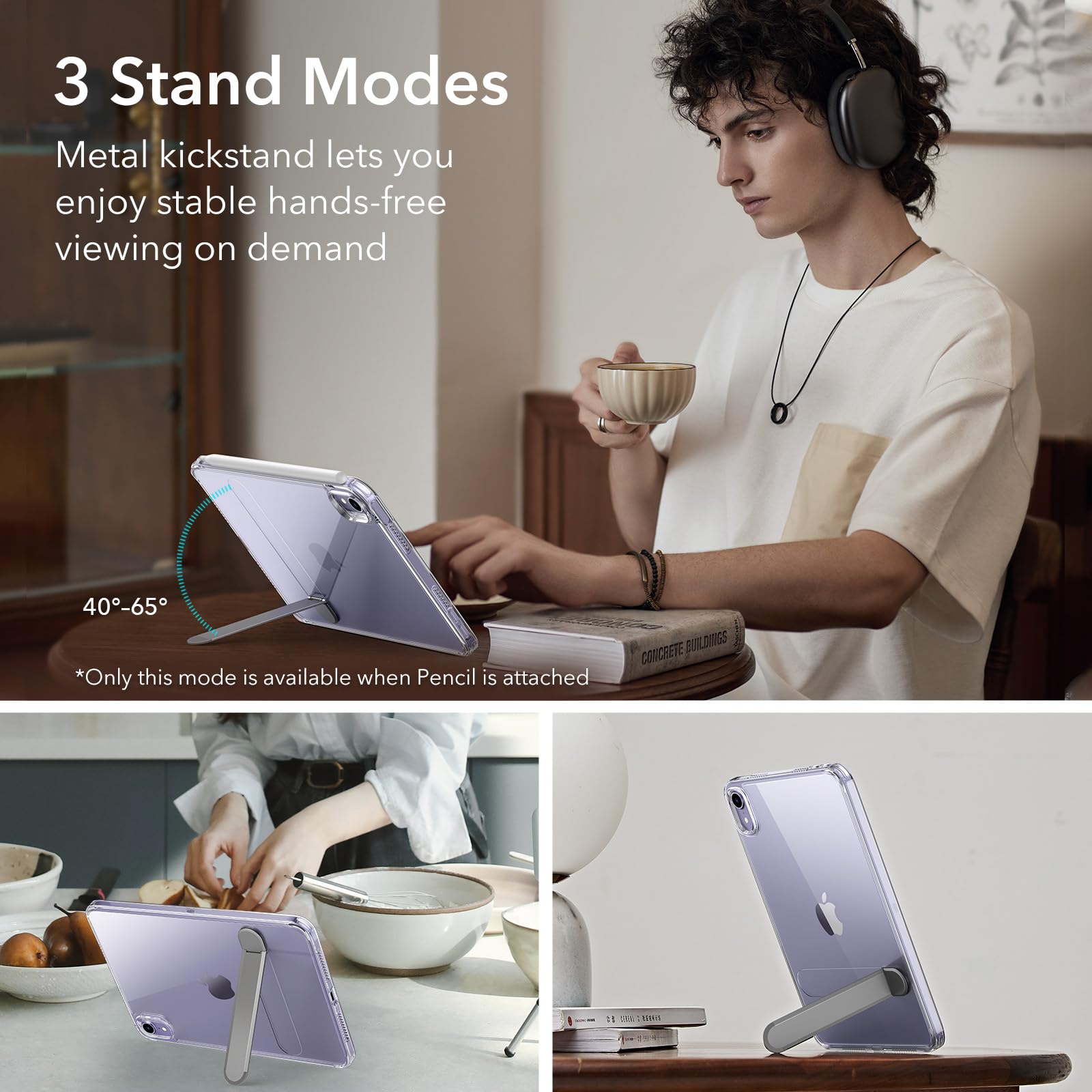 Foto 4 pulgar | Funda Esr Para Ipad Mini 7 A17 Pro Con Soporte Y 3 Modos, Transparente - Venta Internacional.