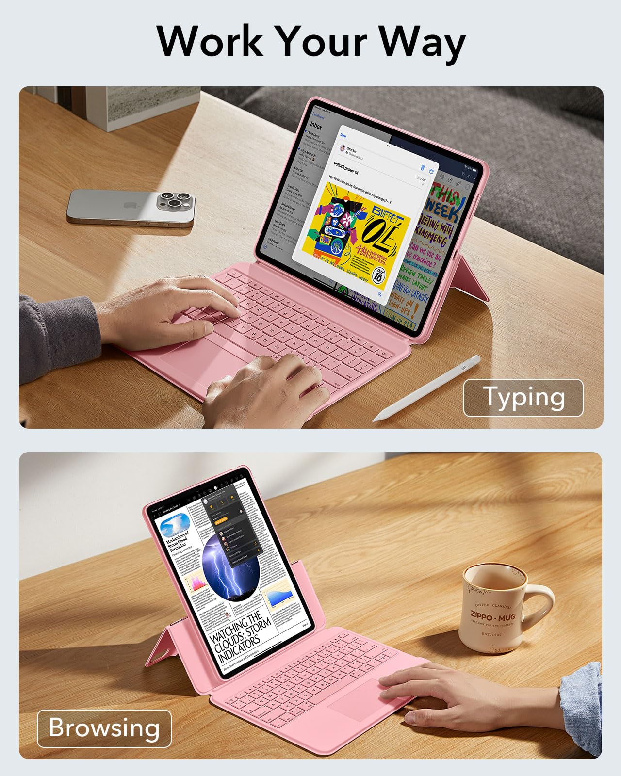 Foto 4 pulgar | Funda Con Teclado Esr Ascend Para Ipad Air De 13 Pulgadas Con Teclado Rosa - Venta Internacional.