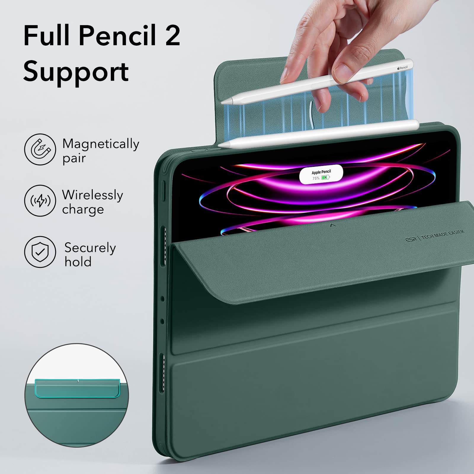 Foto 7 pulgar | Funda Esr Para Ipad Pro 12.9 (2022/2021) Con Soporte Para Lápices, Color Verde - Venta Internacional.