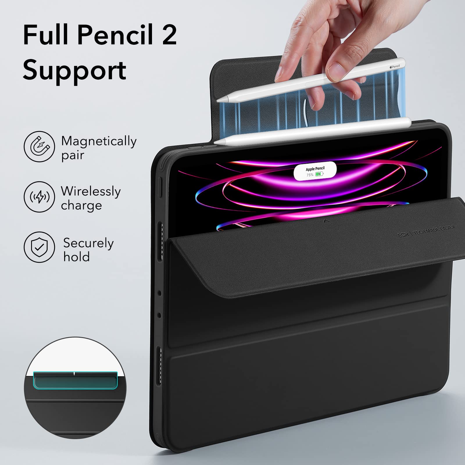 Foto 7 pulgar | Funda Esr Para Ipad Pro 12.9 (2022/2021) Con Soporte Para Lápices, Color Negro - Venta Internacional.