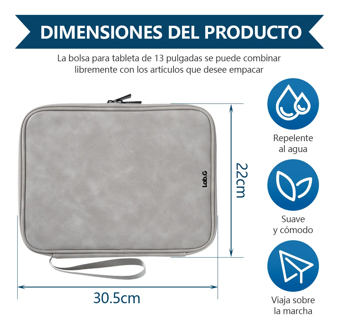 Foto 4 | Funda De Ipad Pro/air 12.9 Lab.g Alta Calidad Impermeable Durable Gris Claro