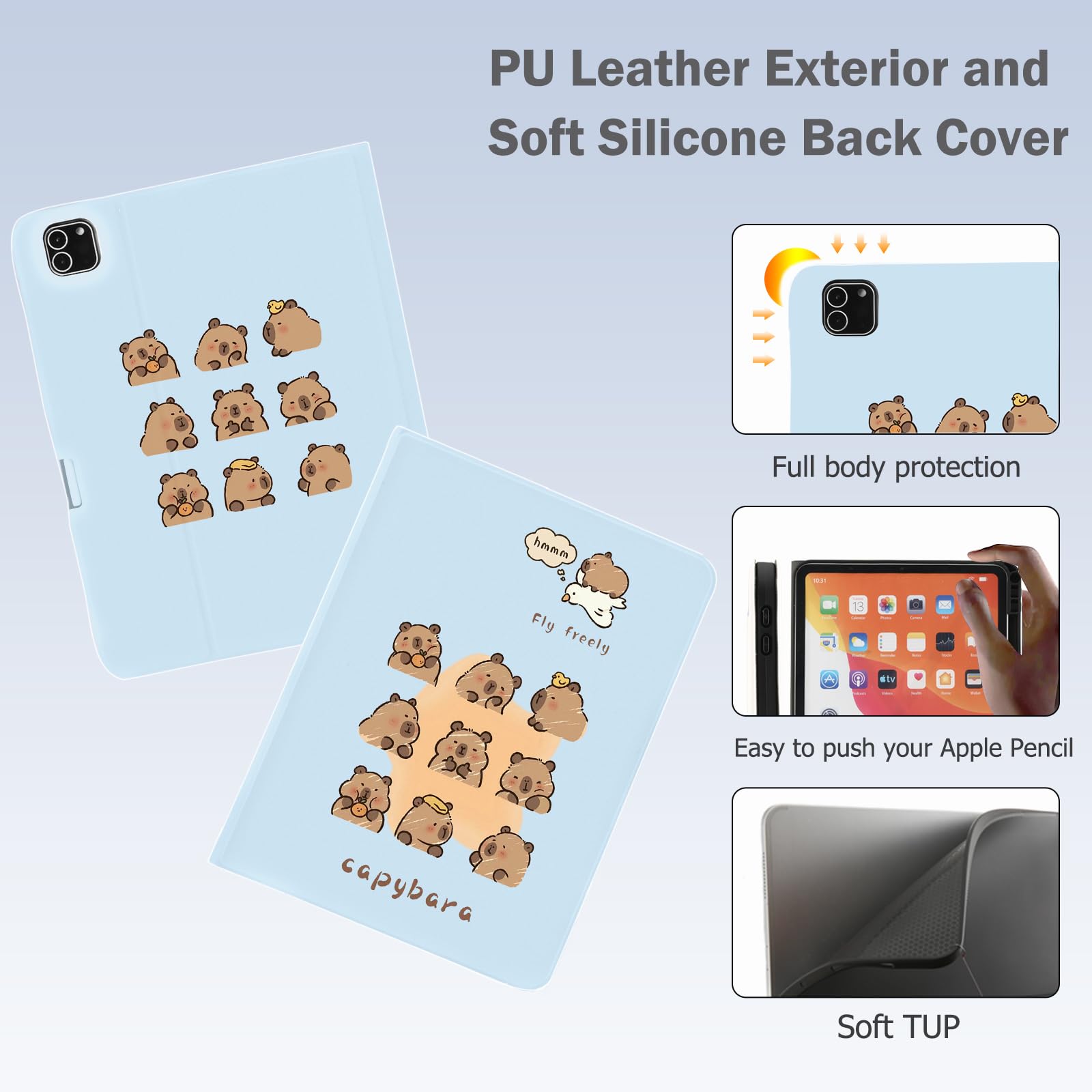 Foto 6 pulgar | Funda Para Ipad Luminousguard Cute Kawaii Capybara 10.9'' 2022 Azul - Venta Internacional.