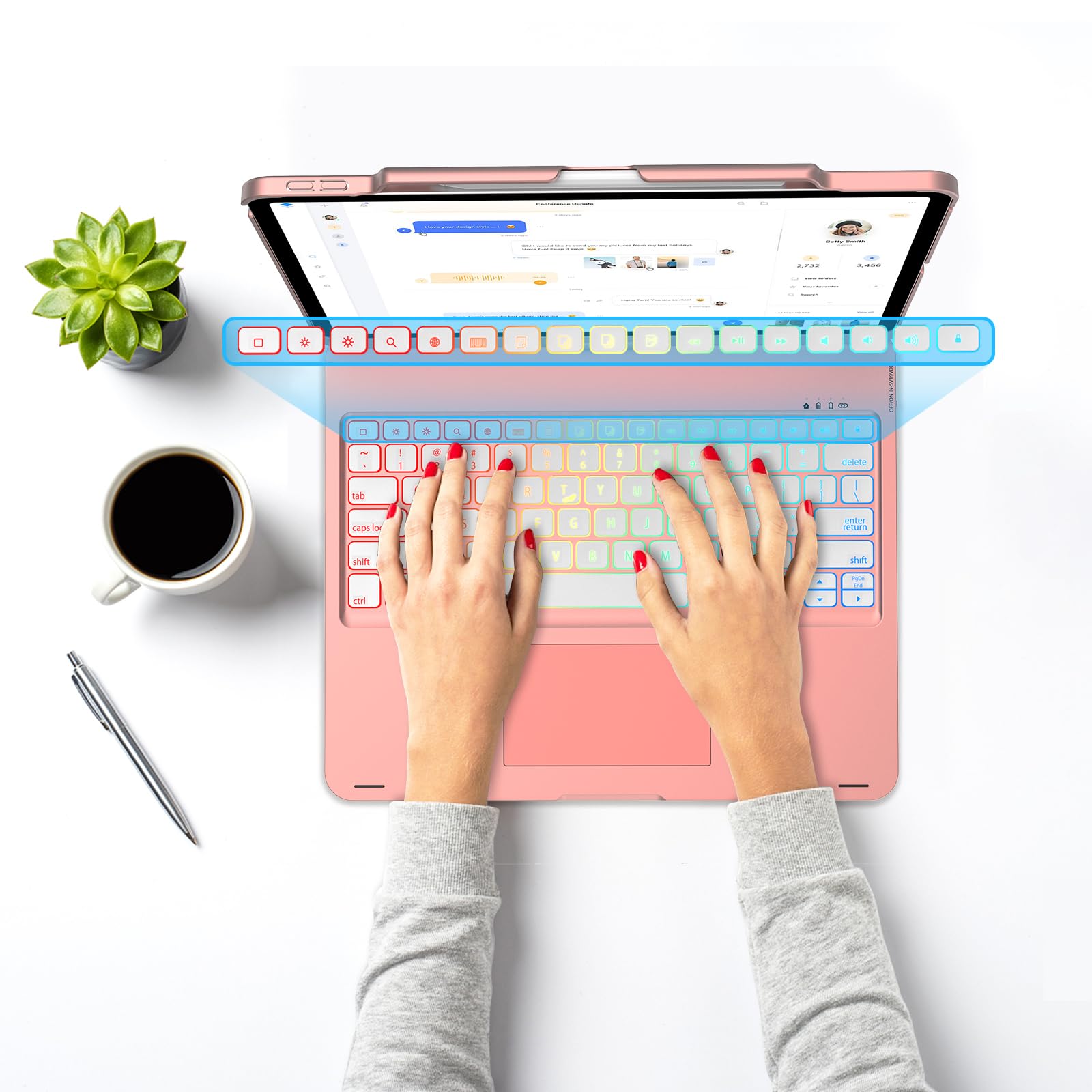 Foto 5 pulgar | Funda Para Ipad Pro 12.9 Con Teclado De 5.ª Generación 2021  Oro Rosa - Venta Internacional.