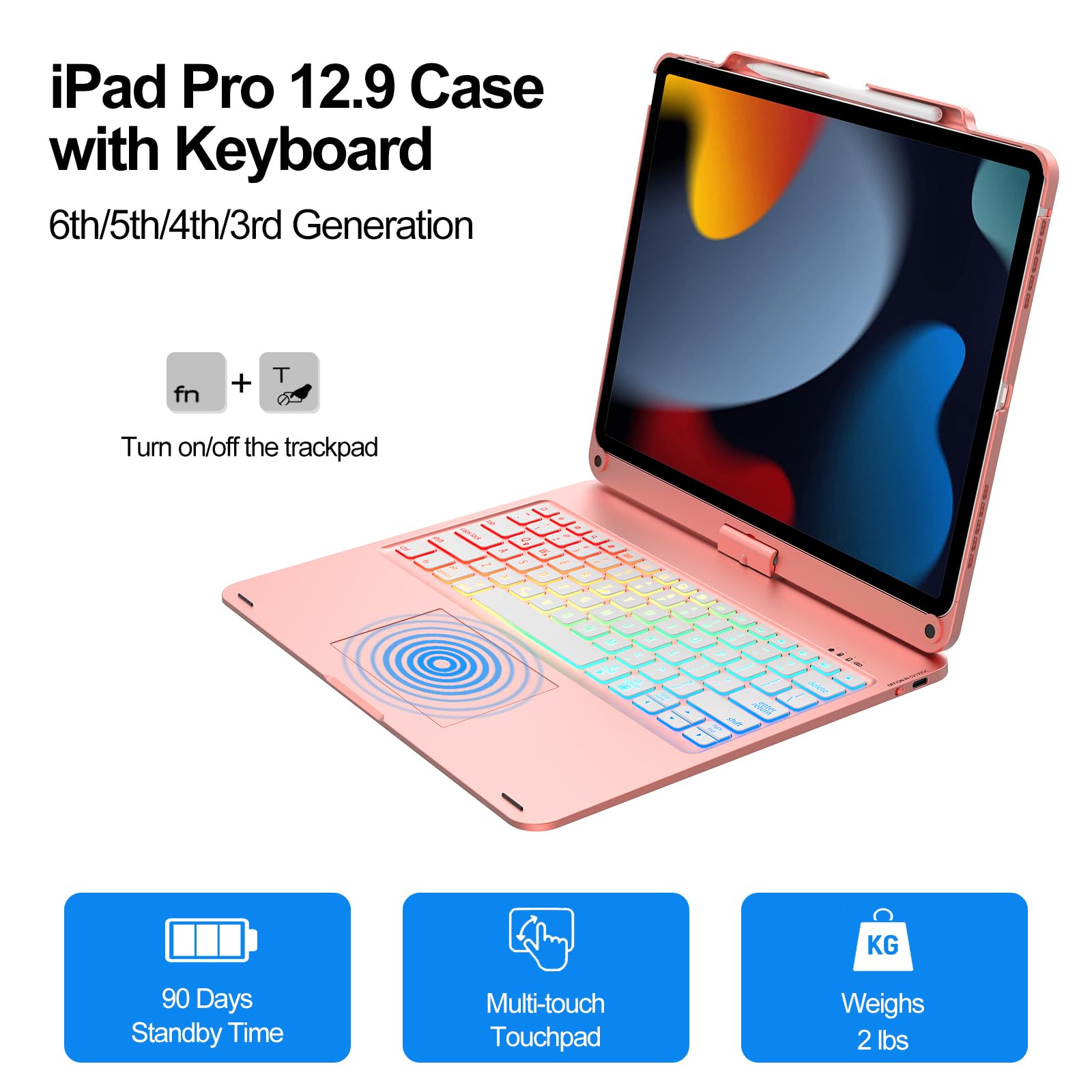 Foto 7 pulgar | Funda Para Ipad Pro 12.9 Con Teclado De 5.ª Generación 2021  Oro Rosa - Venta Internacional.