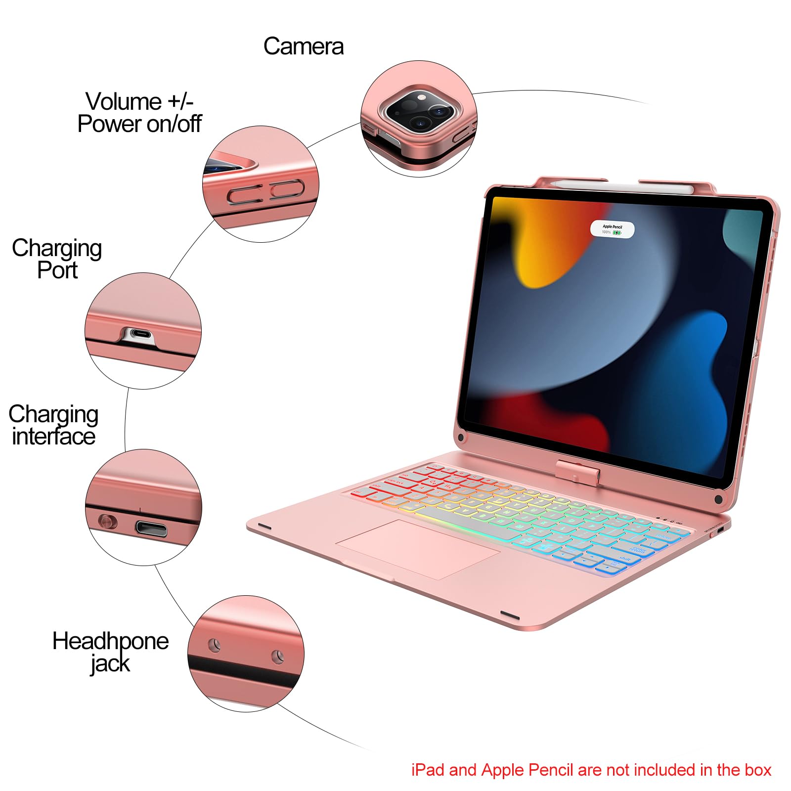 Foto 8 pulgar | Funda Para Ipad Pro 12.9 Con Teclado De 5.ª Generación 2021  Oro Rosa - Venta Internacional.