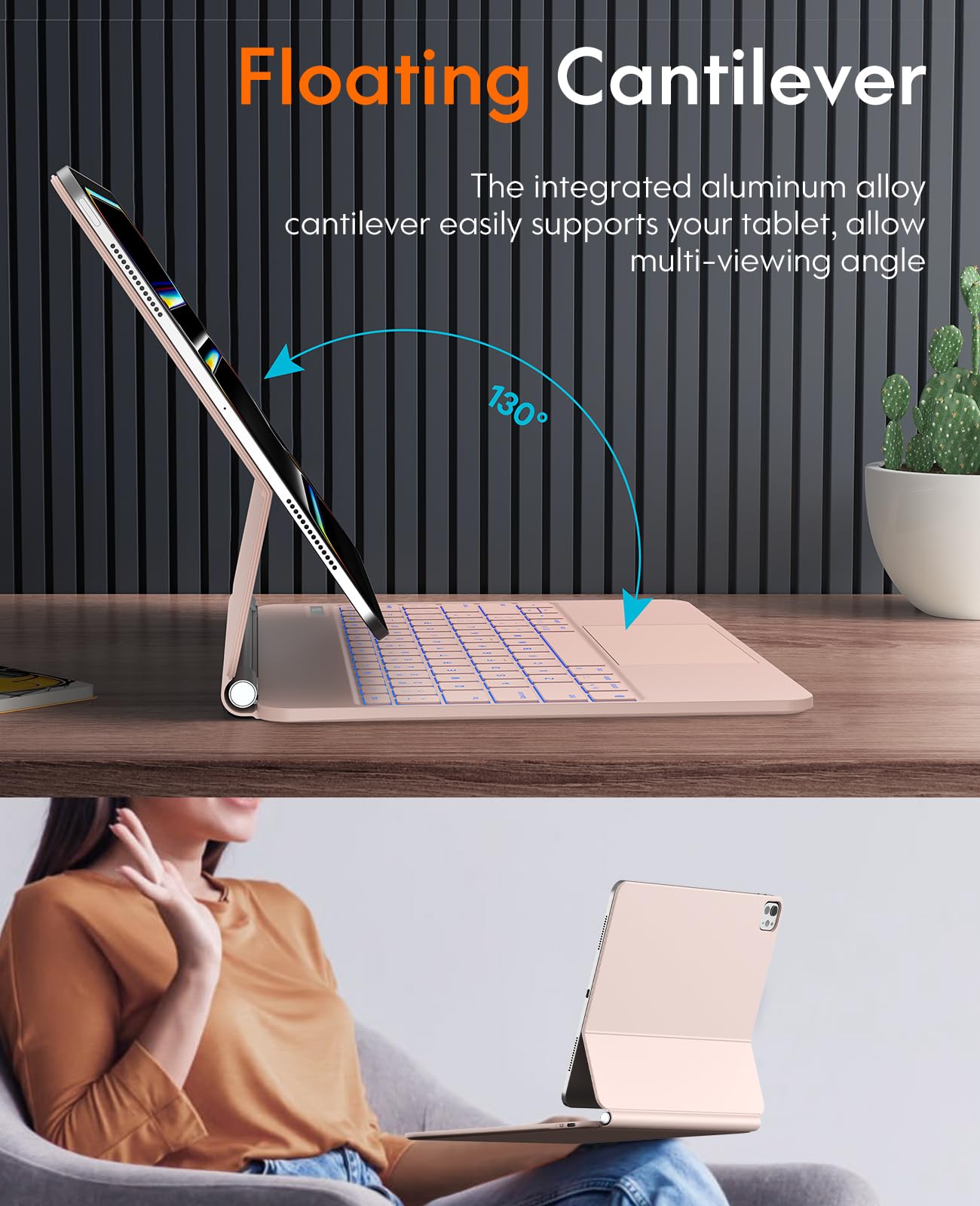 Foto 4 | Funda Con Teclado Chesona Para Ipad Pro 13 2024 Con Panel Táctil Rosa - Venta Internacional.