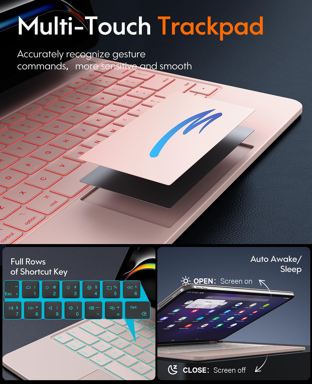 Foto 7 pulgar | Funda Con Teclado Chesona Para Ipad Pro 13 2024 Con Panel Táctil Rosa - Venta Internacional.
