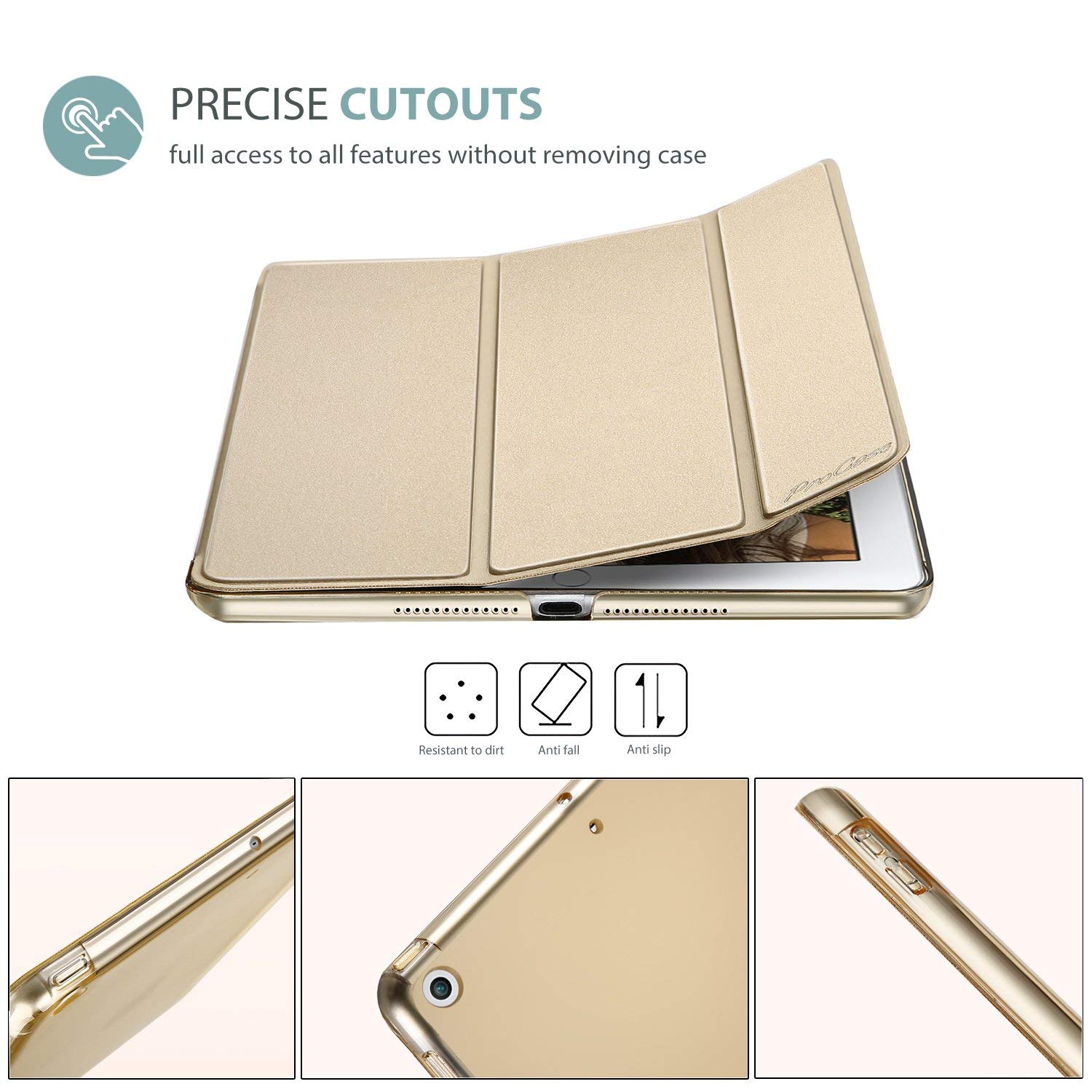 Foto 4 pulgar | Funda Procase Smart Para Ipad De 9 7 Pulgadas (6.ª Y 5.ª Generación  2018 Y 2017)  Color Dorado - Venta Internacional.