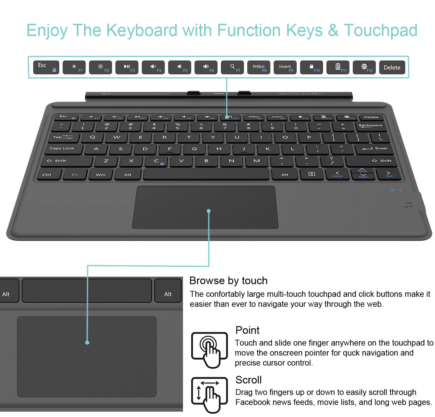 Foto 5 pulgar | Teclado Arteck Microsoft Surface Pro Type Cover Bluetooth - Venta Internacional.