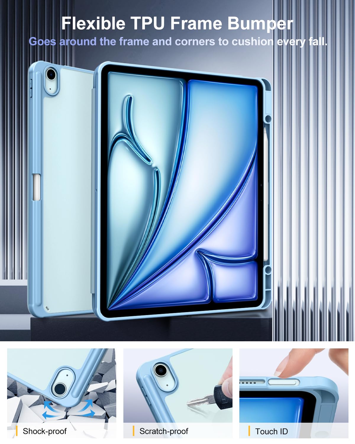 Foto 4 pulgar | Funda Timovo Para Ipad Air De 13 Pulgadas Con Soporte Para Lápices  Color Azul Brumoso - Venta Internacional.