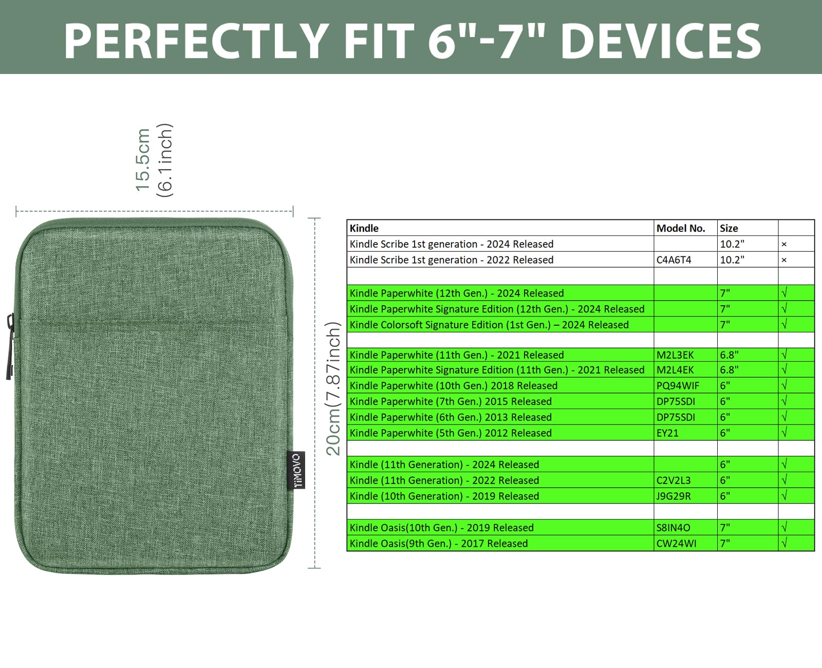 Foto 2 | Funda Timovo Para Kindle Paperwhite/colorsoft De 6 A 7 Pulgadas  Color Verde - Venta Internacional.