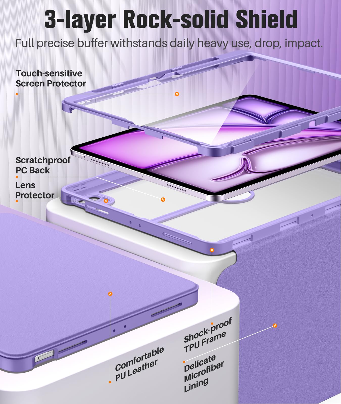 Foto 3 | Funda Para Ipad Air 13 Moko M3 2025 Y M2 2024 Con Soporte Para Lápices  Color Morado - Venta Internacional.