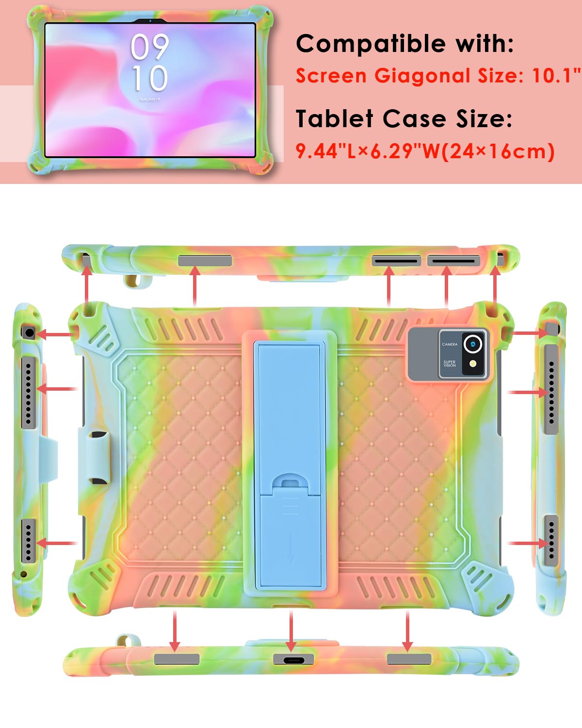 Foto 4 pulgar | Funda Para Tablet Detuosi Okaysea De 10.1 Pulgadas Con Lápiz Capacitivo Y Correa  Color Naranja - Venta Internacional.