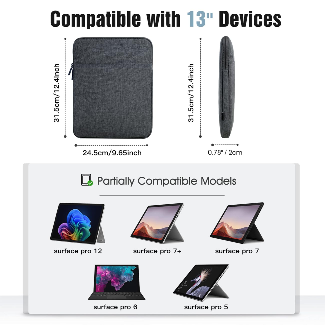 Foto 3 pulgar | Funda Para Portátil Timovo Para Surface Pro De 12 3'' 2025 Con Bolsa De Bolsillo - Venta Internacional.