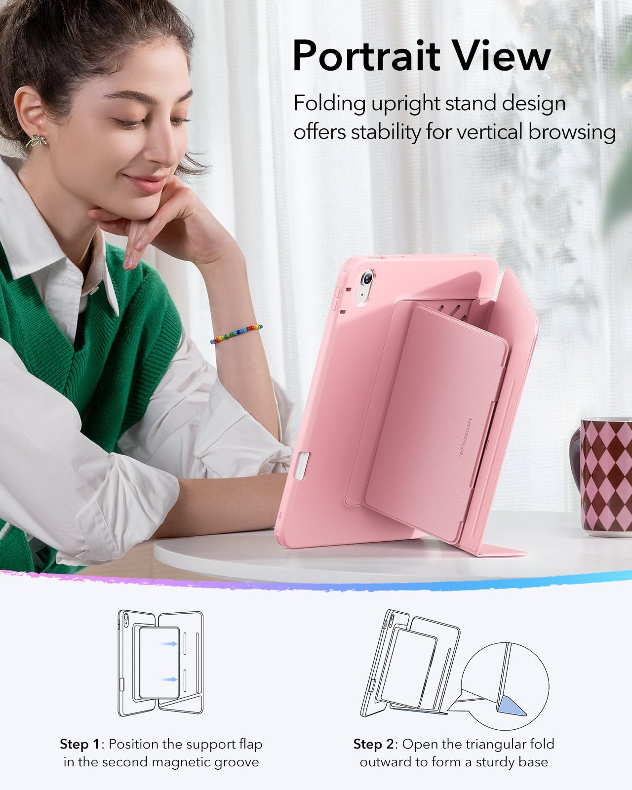 Foto 7 pulgar | Funda Esr Para Ipad A16 De 11.ª Y 10.ª Generación Con Soporte Para Lápices  Color Rosa - Venta Internacional.