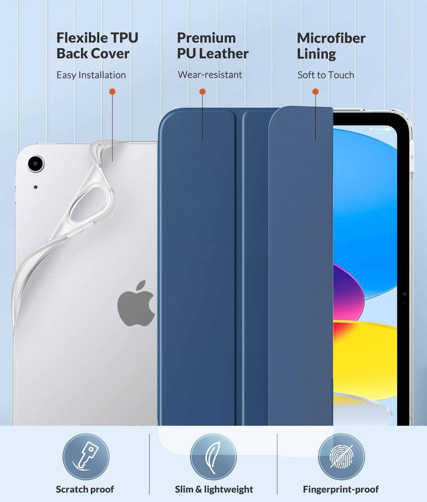 Foto 5 | Funda Moko Para Ipad 11.ª Y 10.ª Generación  11/10 9 Pulgadas  Color Azul Grisáceo - Venta Internacional.