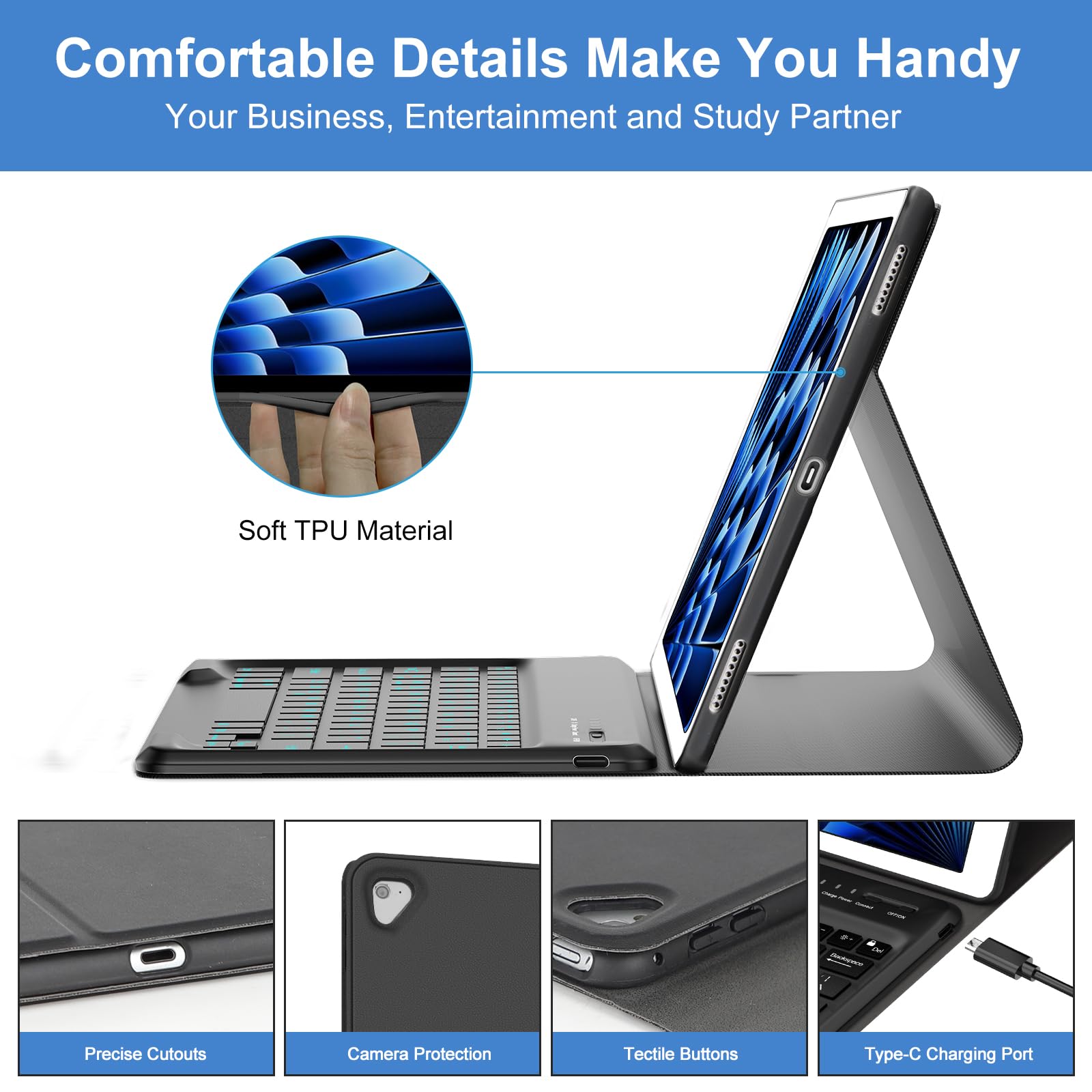 Foto 5 | Funda Con Teclado Boriyuan Para Ipad Pro De 12 9 Pulgadas De Primera Y Segunda Generación Con Lápiz - Venta Internac