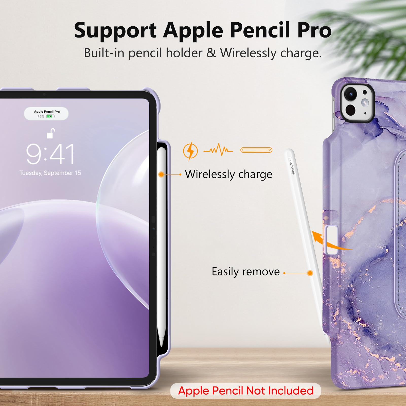 Foto 7 pulgar | Funda Giratoria Fintie Para Ipad Pro De 13 Pulgadas (m4) 2024  Color Lila Y Mármol - Venta Internacional.