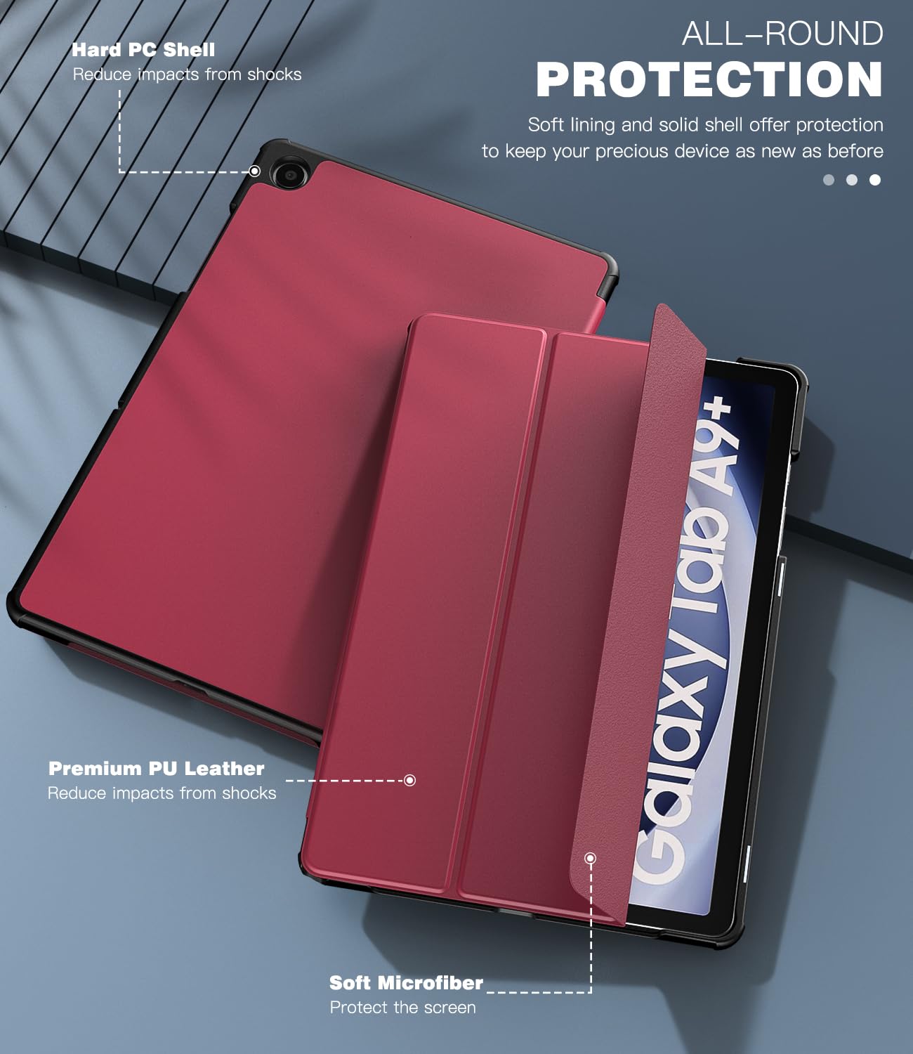 Foto 7 pulgar | Funda Timovo Para Samsung Galaxy Tab A9+ 11'' 2023  Color Rojo Vino - Venta Internacional.