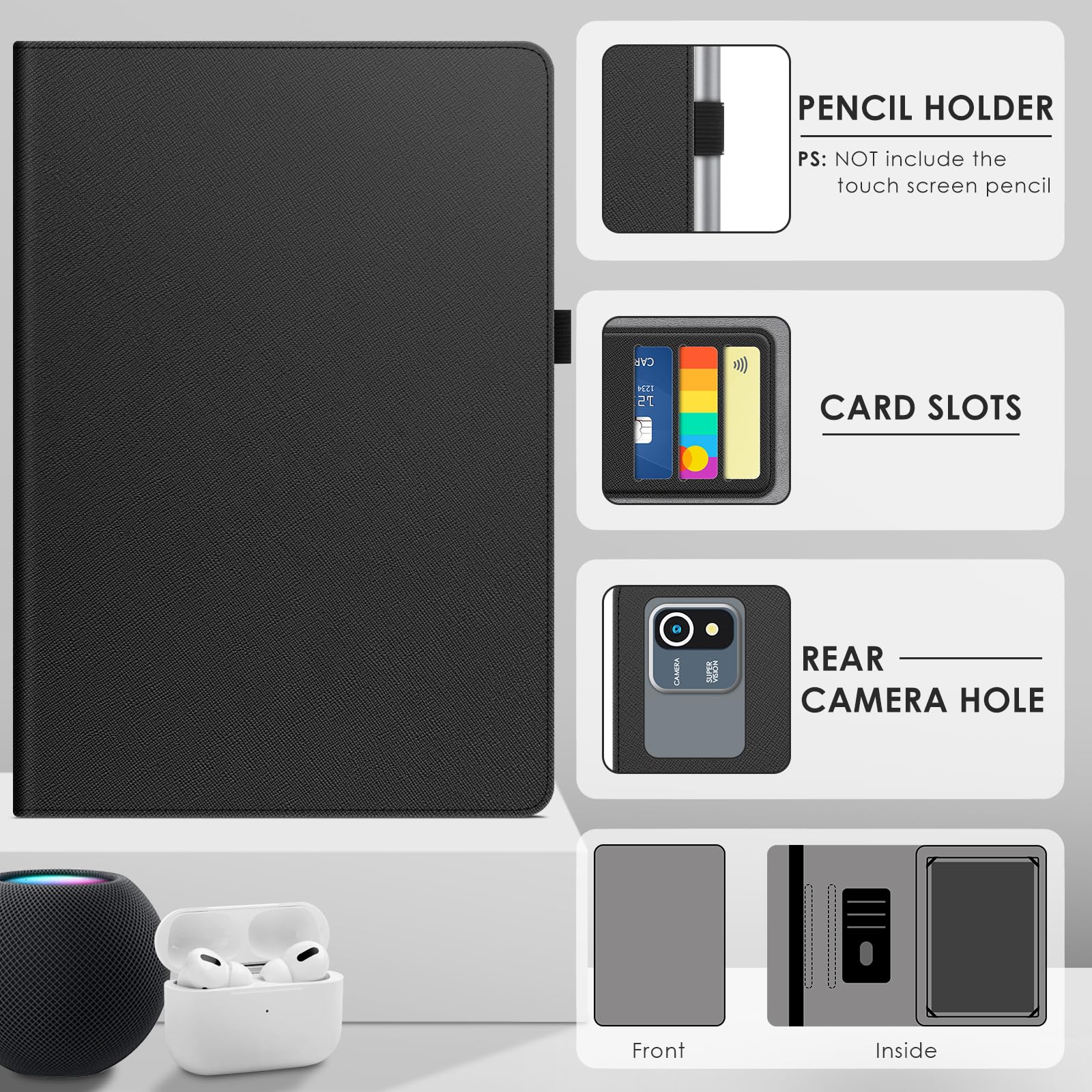 Foto 8 pulgar | Funda Protectora De Piel Negra Para Tablet Detuosi De 11 Pulgadas - Venta Internacional.