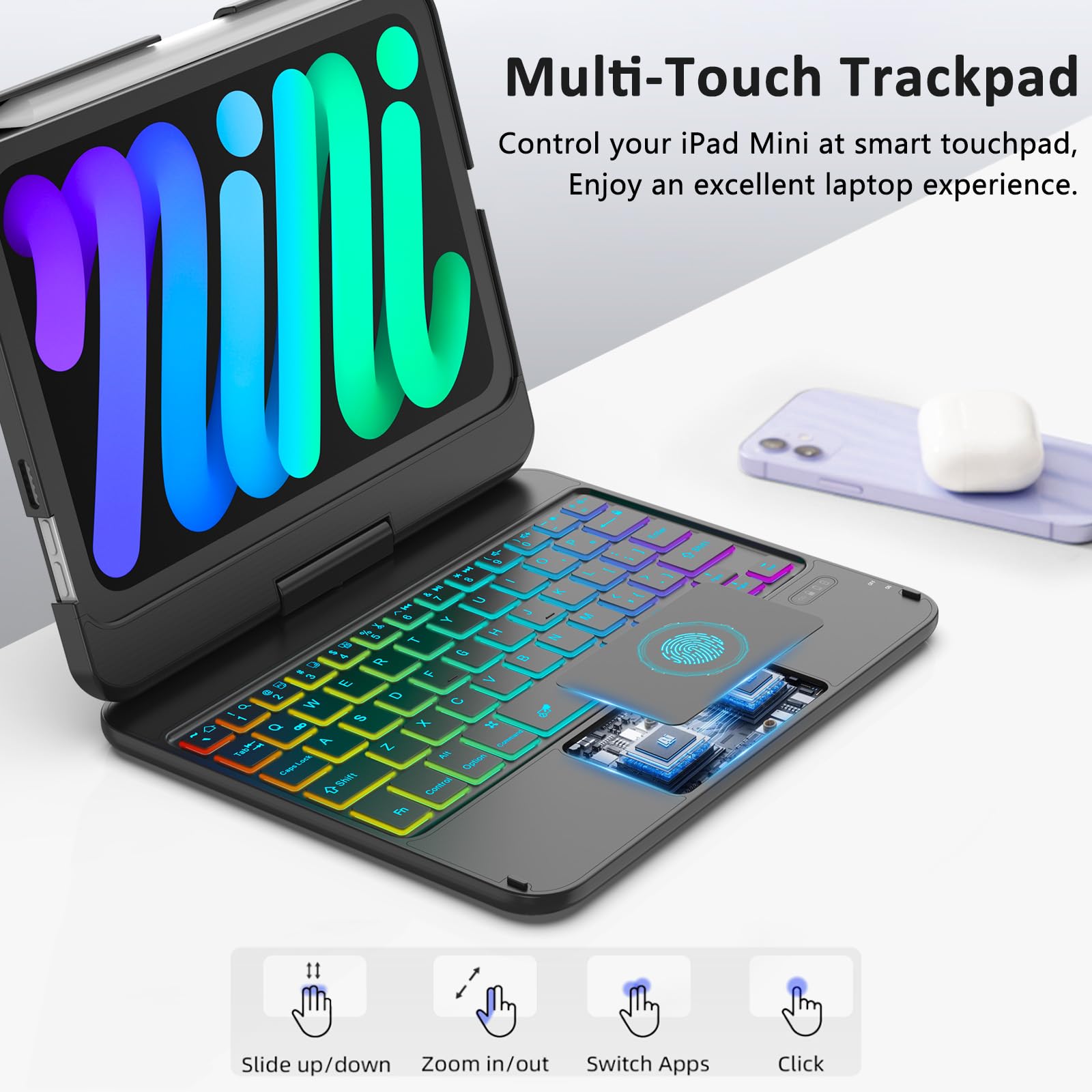 Foto 5 pulgar | Funda De Teclado Fuwang Touchpad Para Ipad Mini 7/6 8 3'' 2021/2024 - Venta Internacional.