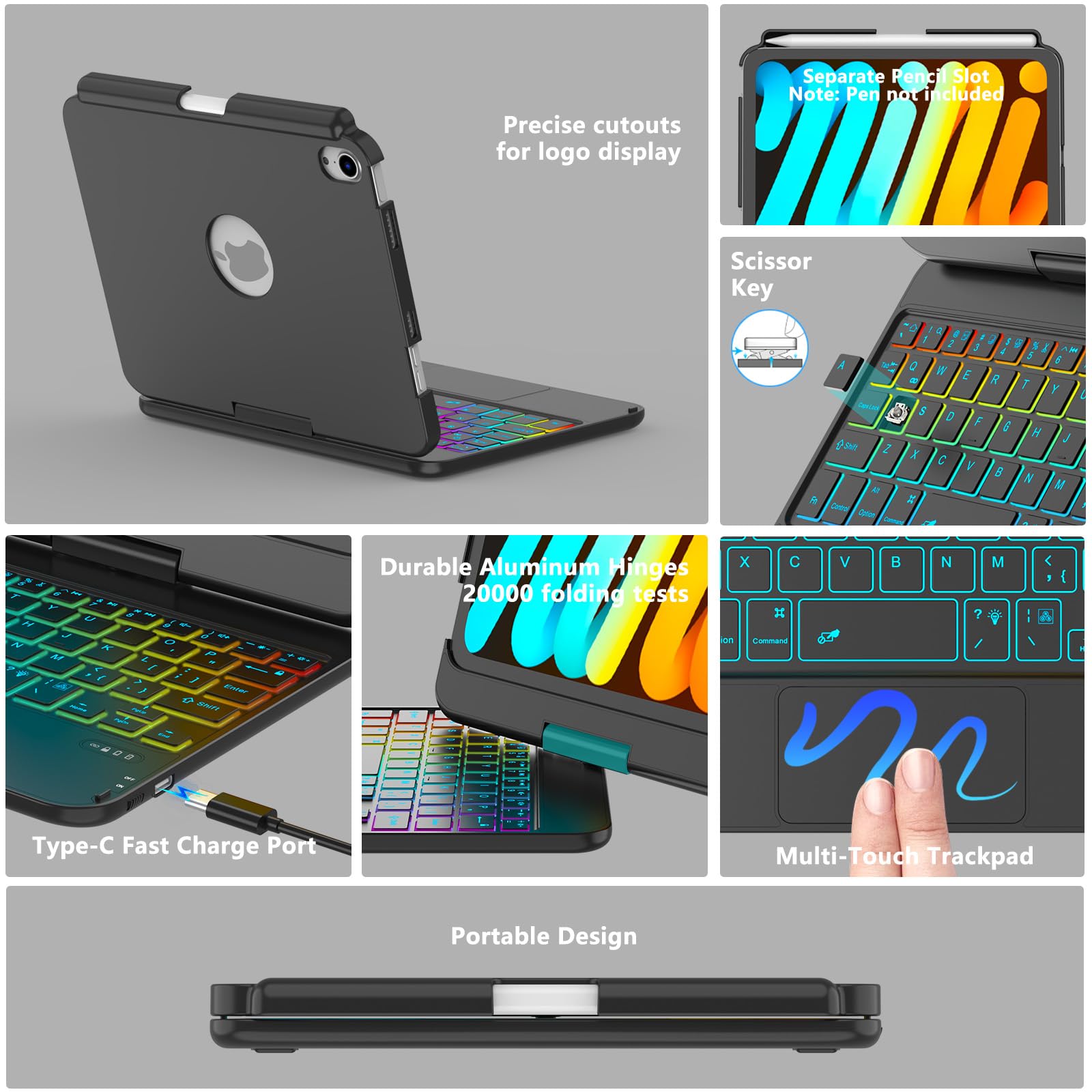 Foto 7 pulgar | Funda De Teclado Fuwang Touchpad Para Ipad Mini 7/6 8 3'' 2021/2024 - Venta Internacional.