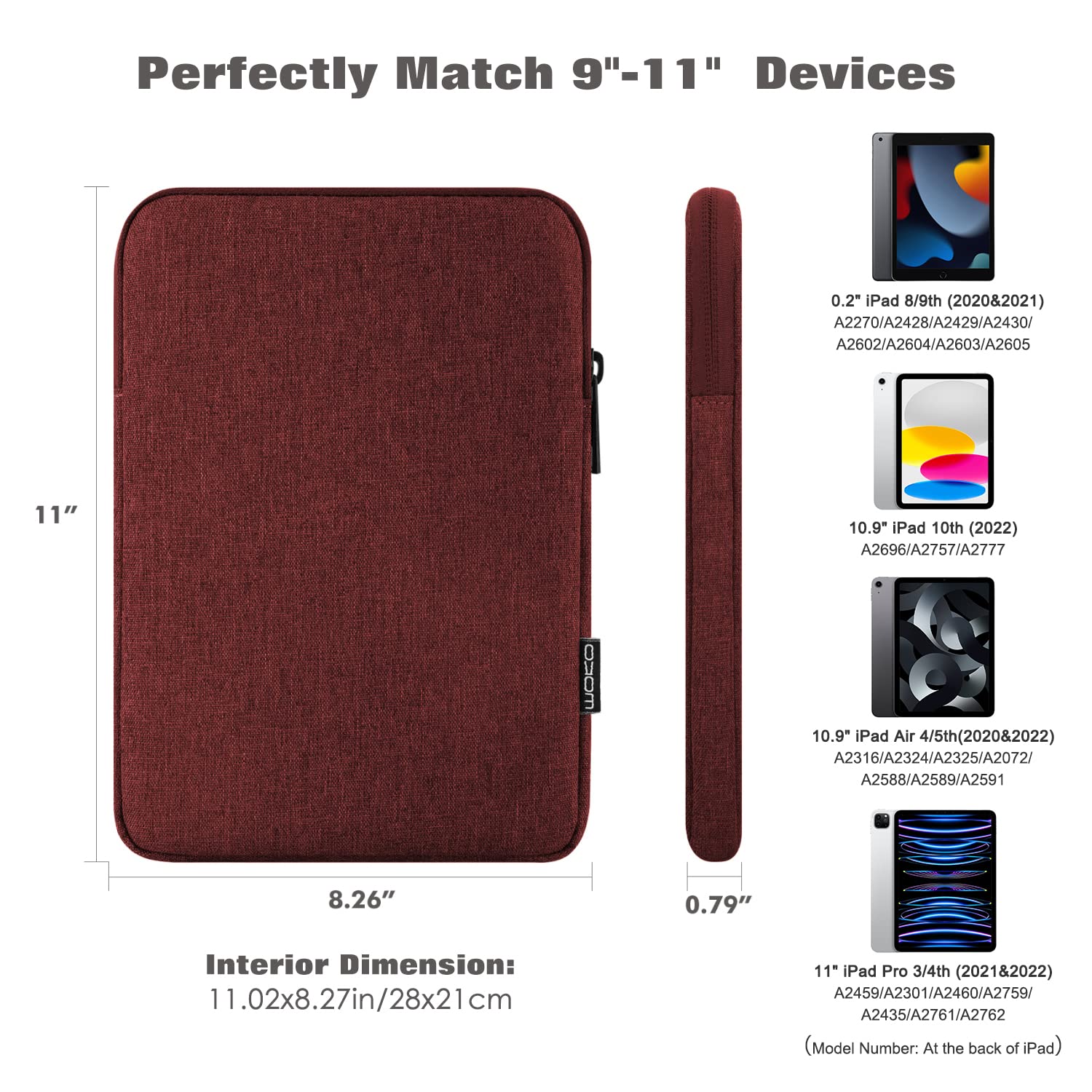 Foto 2 | Funda Para Tableta Moko De 9 A 11 Pulgadas Para Ipad Air/pro/gen  Color Rojo Vino - Venta Internacional.
