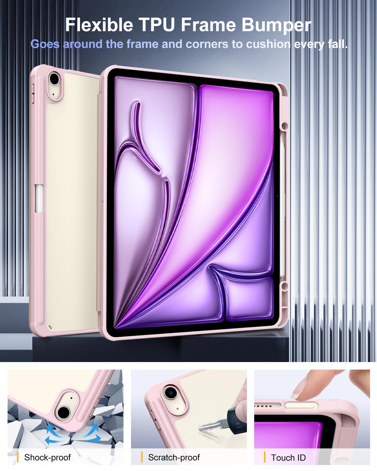 Foto 4 pulgar | Funda Timovo Para Ipad Air De 13 Pulgadas Con Soporte Para Lápices  Color Rosa Claro - Venta Internacional.