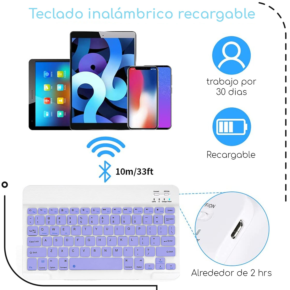 Foto 4 | Mini Teclado y Mouse Inalámbrico Bluetooth Recargable para Celular/Tablet