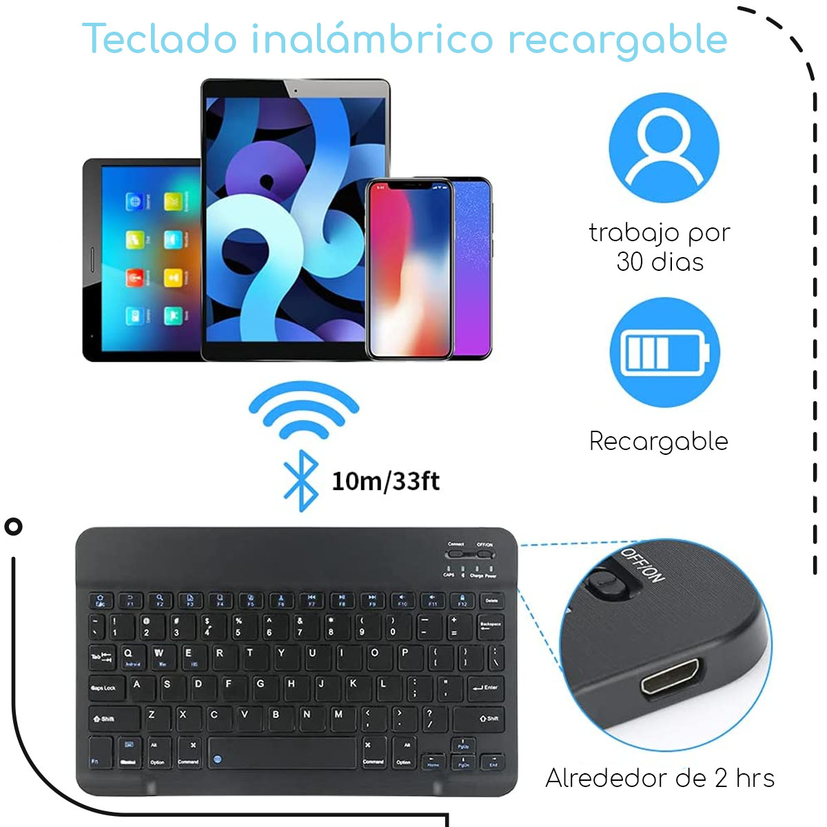 Foto 5 pulgar | Mini Teclado y Mouse Inalámbrico Bluetooth Recargable para Celular/Tablet