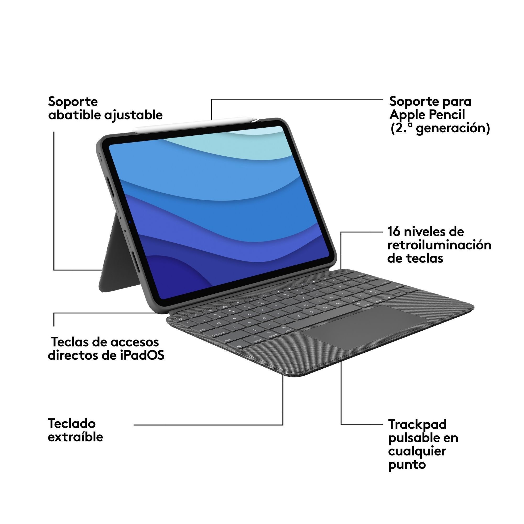 Foto 5 pulgar | Combo Touch Con Trackpad Logitech Para Ipad Pro 11'' Gen 1, 2 Y 3, Gris.