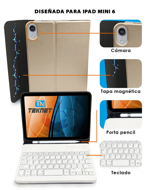 Foto 3 pulgar | Teclado Teknet Funda Bluetooth Para Ipad Mini 6 8.3''