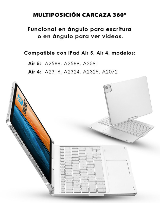 Foto 4 pulgar | Teclado Teknet Funda Bluetooth Para Ipad Air 5 Air 4 Rotacion 360º