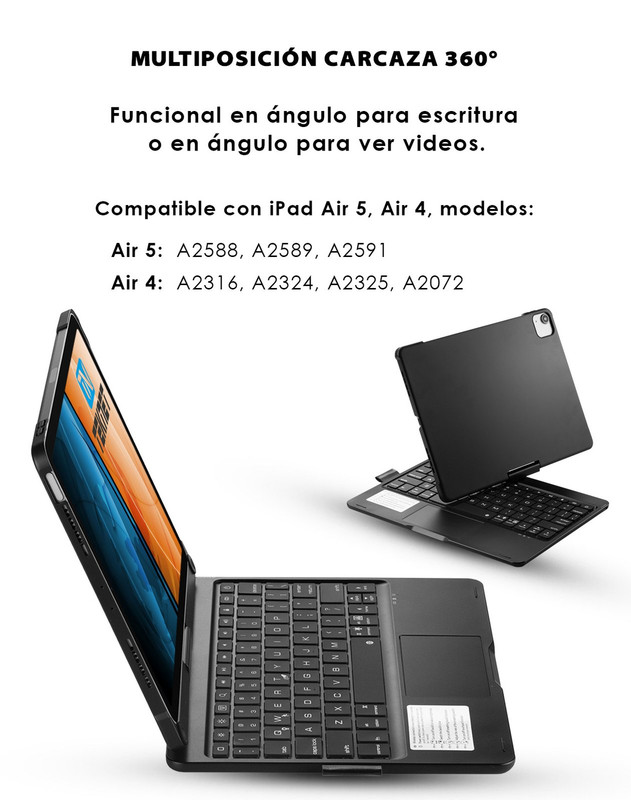 Foto 4 pulgar | Teclado + Funda Bluetooth Teknet para Ipad Air 5 Air 4 Rotación 360º