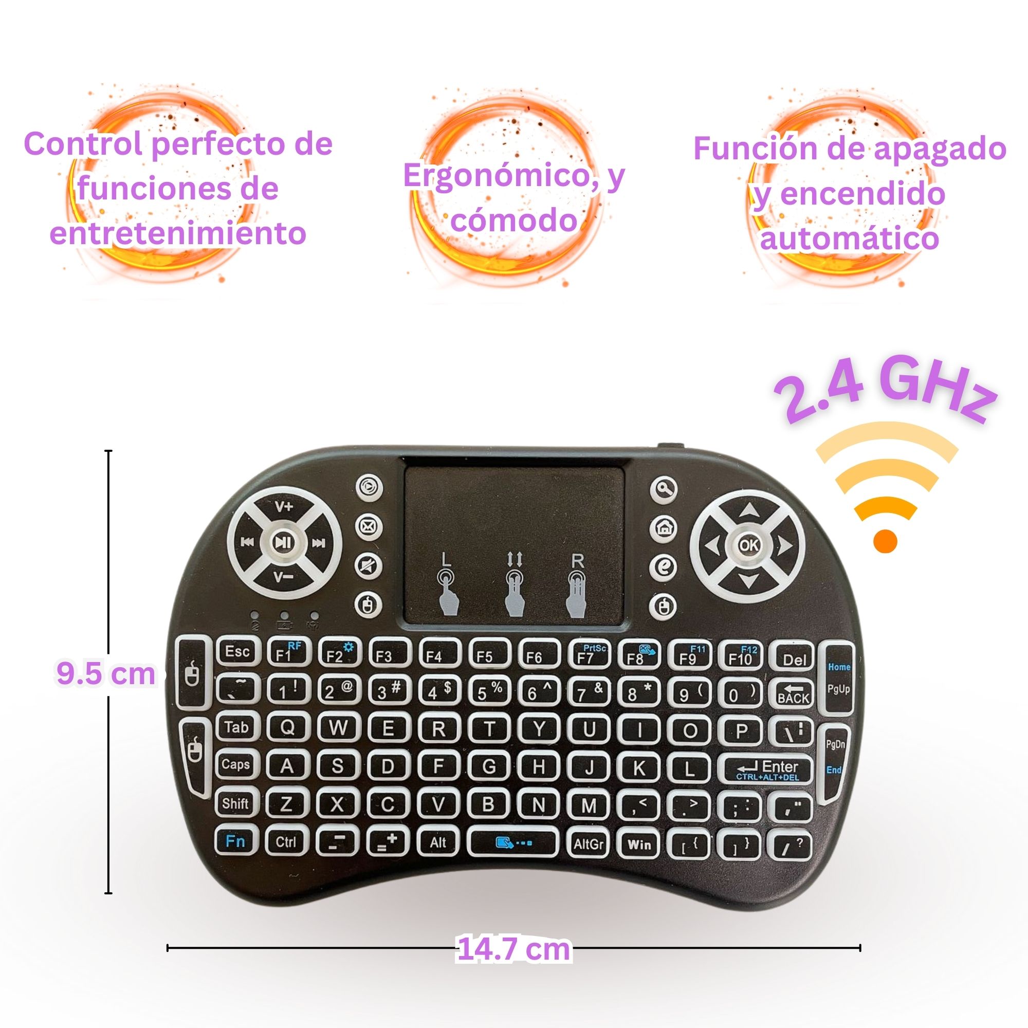 Foto 4 pulgar | Mini Teclado Inalámbrico Recargable Con Iluminación Para Smart Tv Consolas Y Computadora Ergonómico Y Retroiluminado