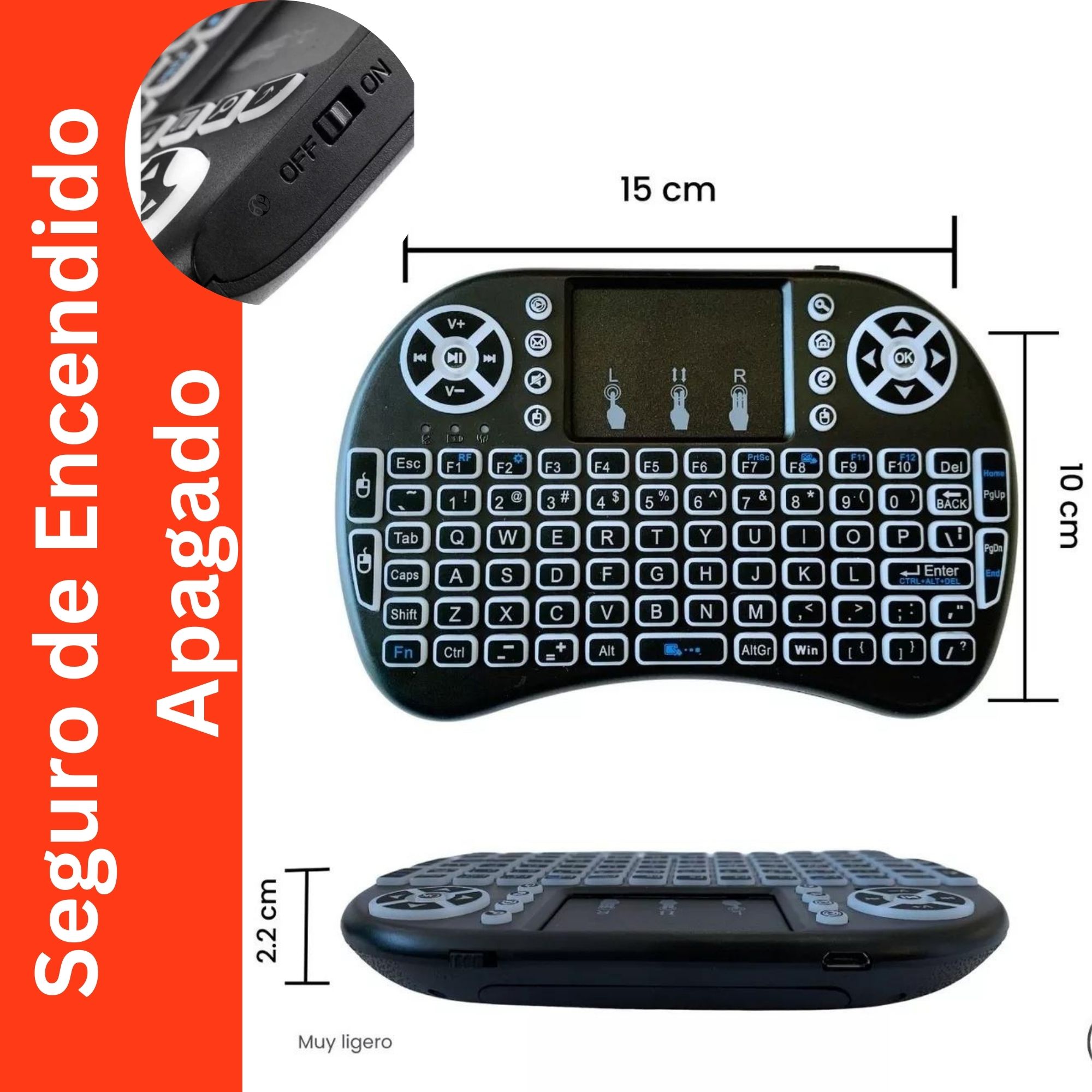 Foto 8 pulgar | Mini Teclado Inalámbrico Recargable Con Iluminación Para Smart Tv Consolas Y Computadora Ergonómico Y Retroiluminado