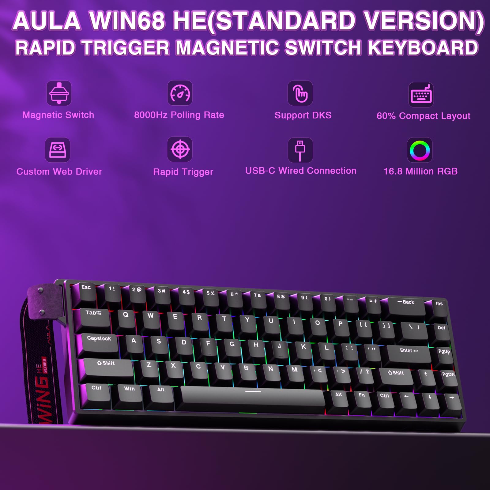 Foto 2 | Teclado Gaming Aula Win68 He Mechanical 60% Retroiluminado Rgb - Venta Internacional.