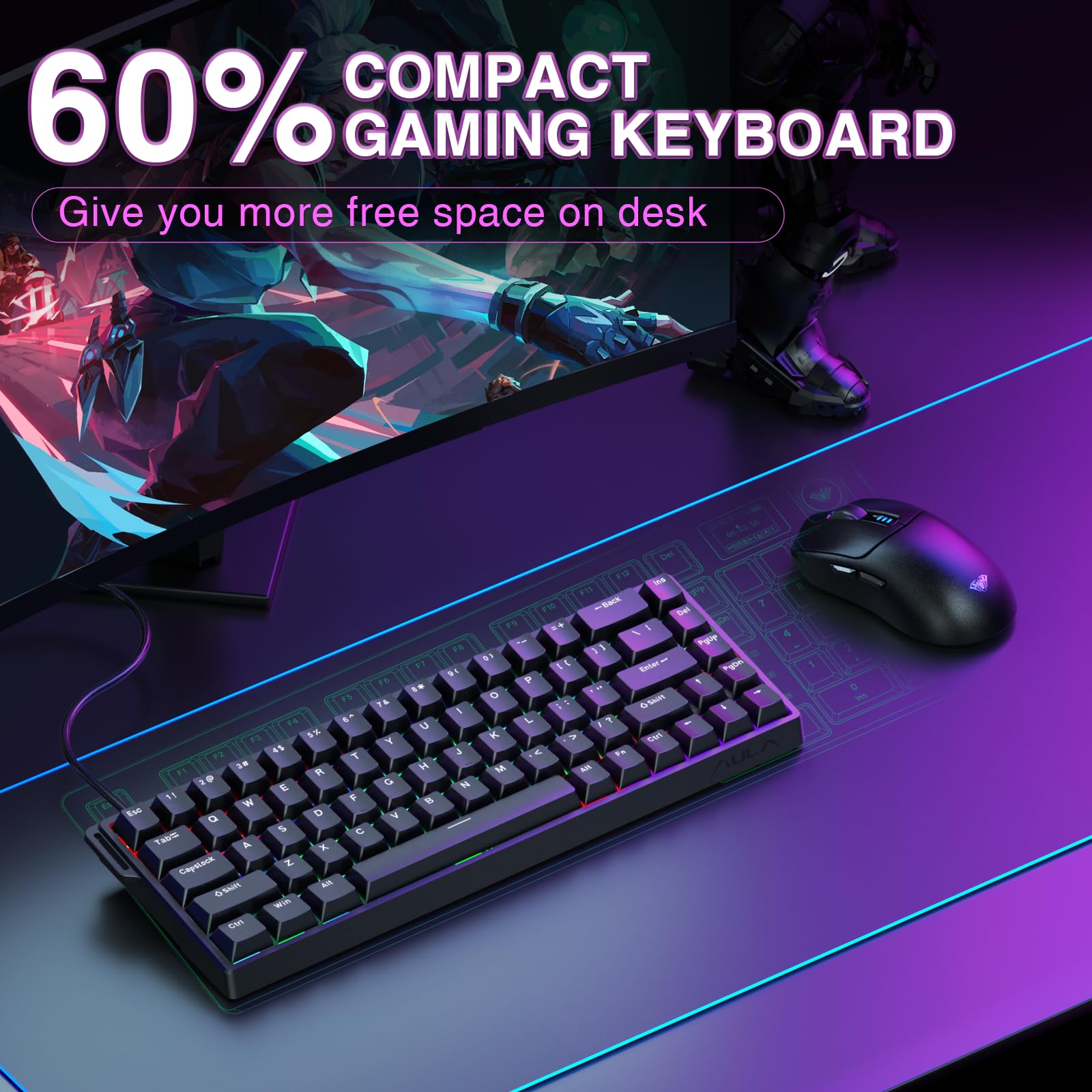 Foto 7 | Teclado Gaming Aula Win68 He Mechanical 60% Retroiluminado Rgb - Venta Internacional.