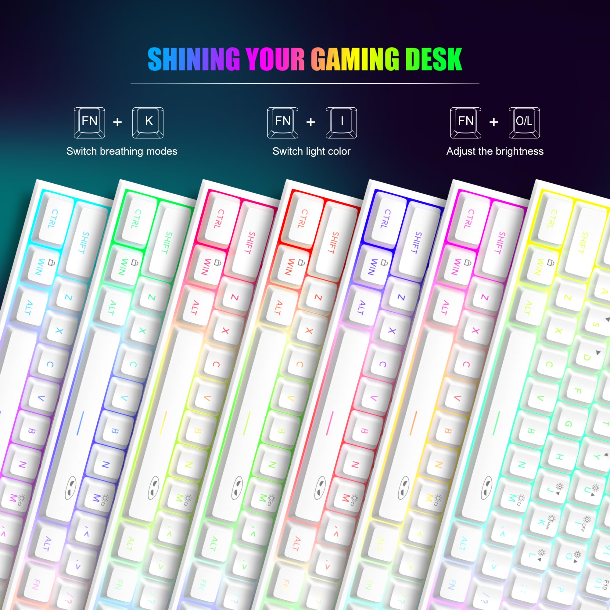Foto 4 pulgar | Teclado Gaming Magegee Mini 60% Rgb Retroiluminado Ts91 Blanco - Venta Internacional.