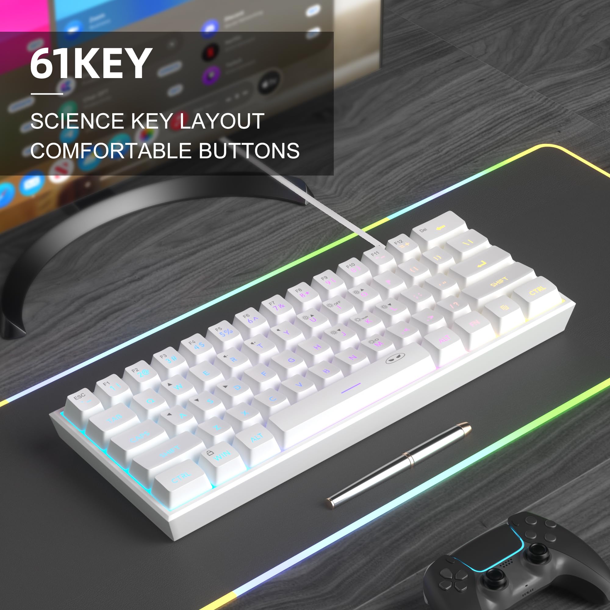 Foto 6 pulgar | Teclado Gaming Magegee Mini 60% Rgb Retroiluminado Ts91 Blanco - Venta Internacional.