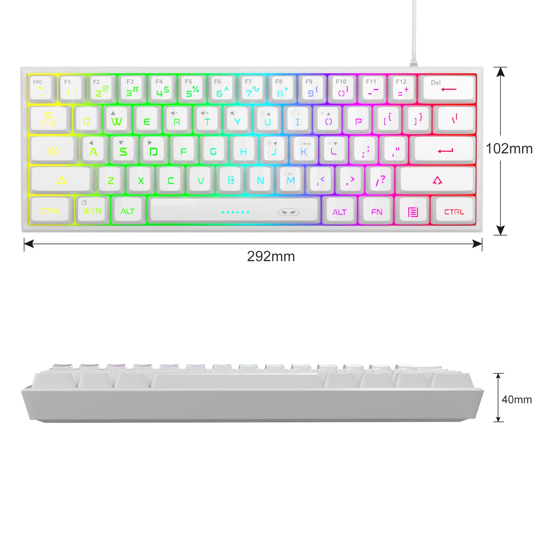 Foto 7 pulgar | Teclado Gaming Magegee Mini 60% Rgb Retroiluminado Ts91 Blanco - Venta Internacional.