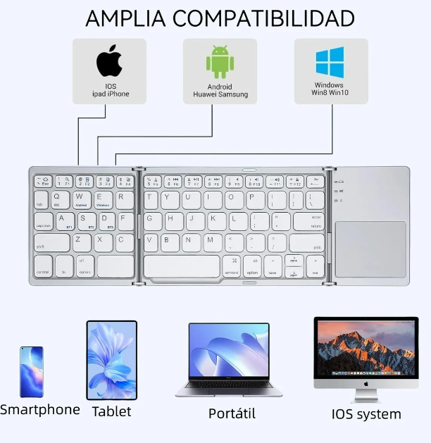 Foto 4 pulgar | Xtellar Premium Mini Teclado Bluetooth Plegable Y Portátil - Compatible Multi-dispositivo Y Recargable
