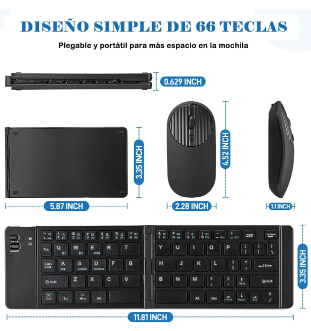 Foto 2 | Xtellar Mini Teclado Inalámbrico - Ratón Bluetooth Ultra Compacto  Plegable  Recargable  Ultraligero  En Elegante