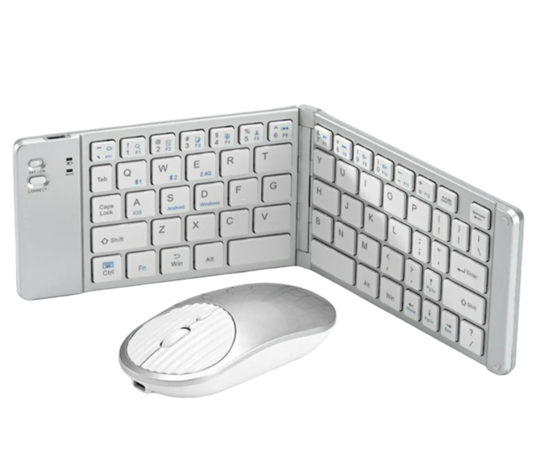 Pack Xtellar: Teclado Bluetooth Plegable Y Ratón Recargables Ultra Livianos En Gris