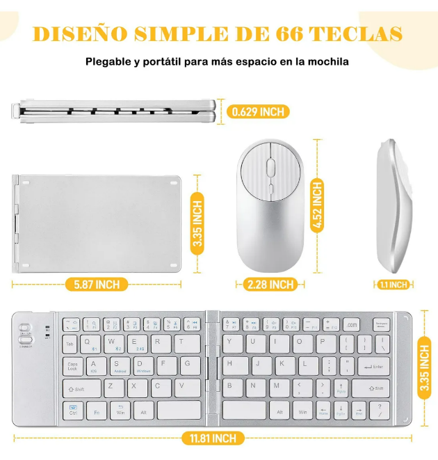 Foto 3 pulgar | Pack Xtellar: Teclado Bluetooth Plegable Y Ratón Recargables Ultra Livianos En Gris