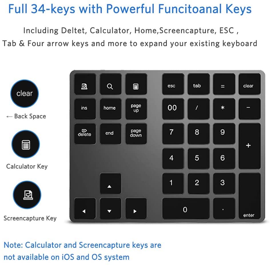 Foto 3 pulgar | Tecla Numérica Bluetooth Joyeky De Aluminio Recargable Con 34 Teclas - Venta Internacional.