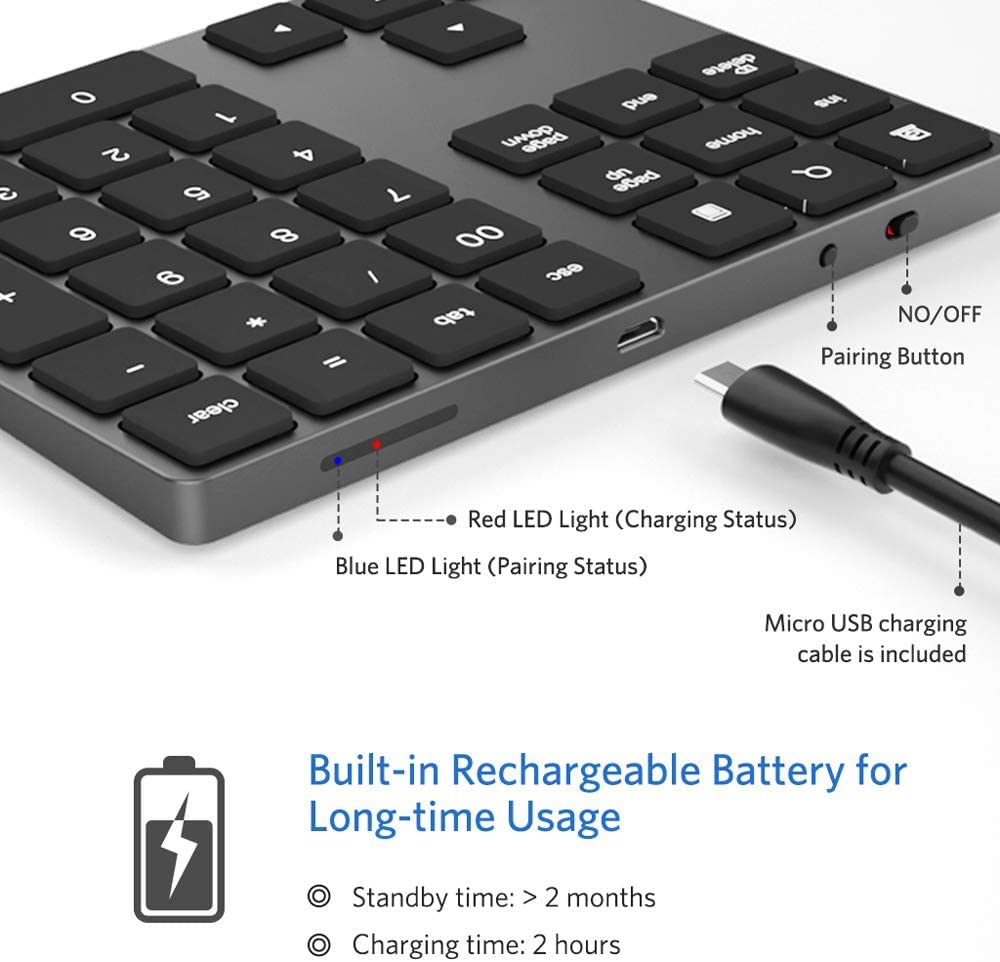 Foto 6 pulgar | Tecla Numérica Bluetooth Joyeky De Aluminio Recargable Con 34 Teclas - Venta Internacional.