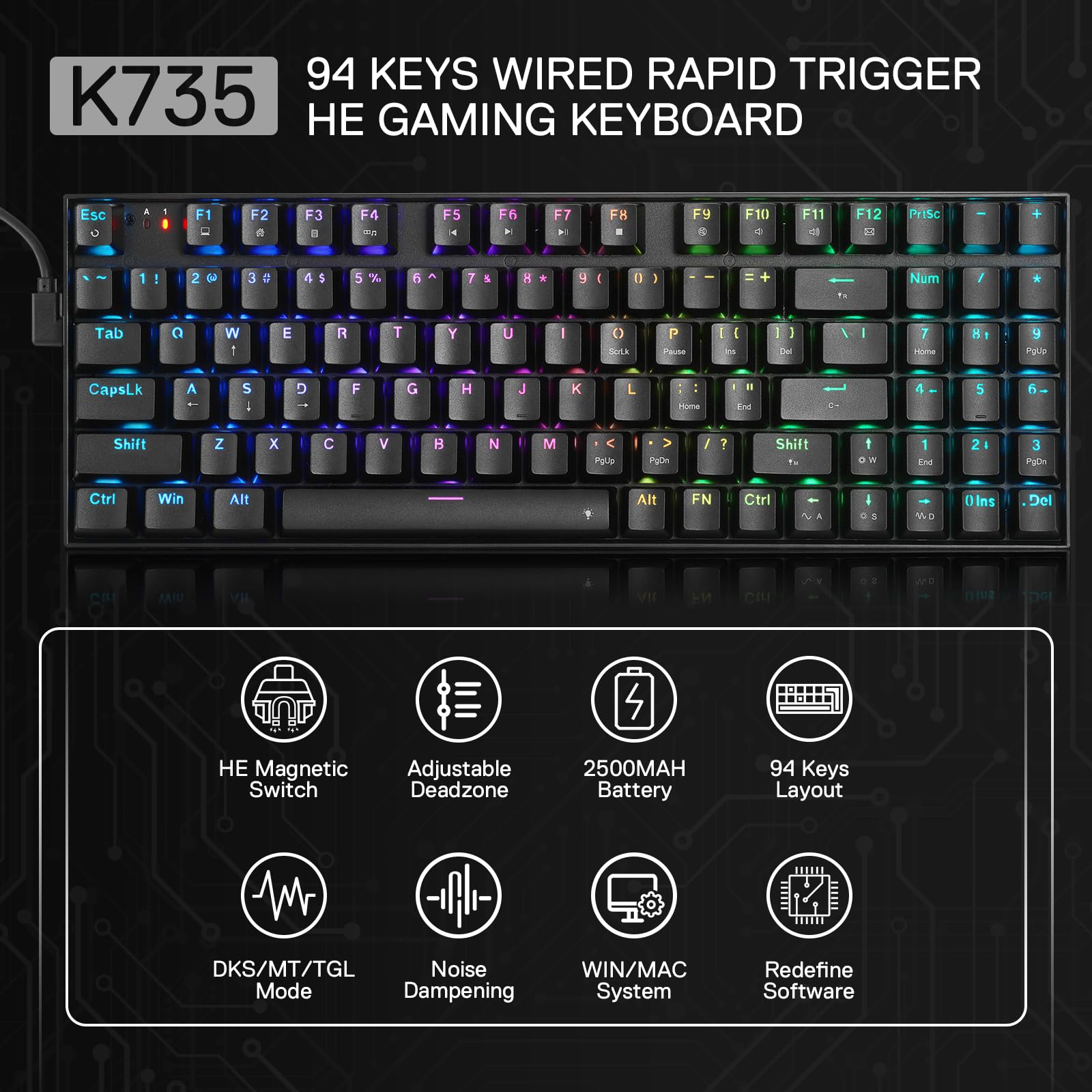 Foto 2 | Teclado Para Juegos Redragon K735 Rapid Trigger Con Cable 94 Teclas - Venta Internacional.