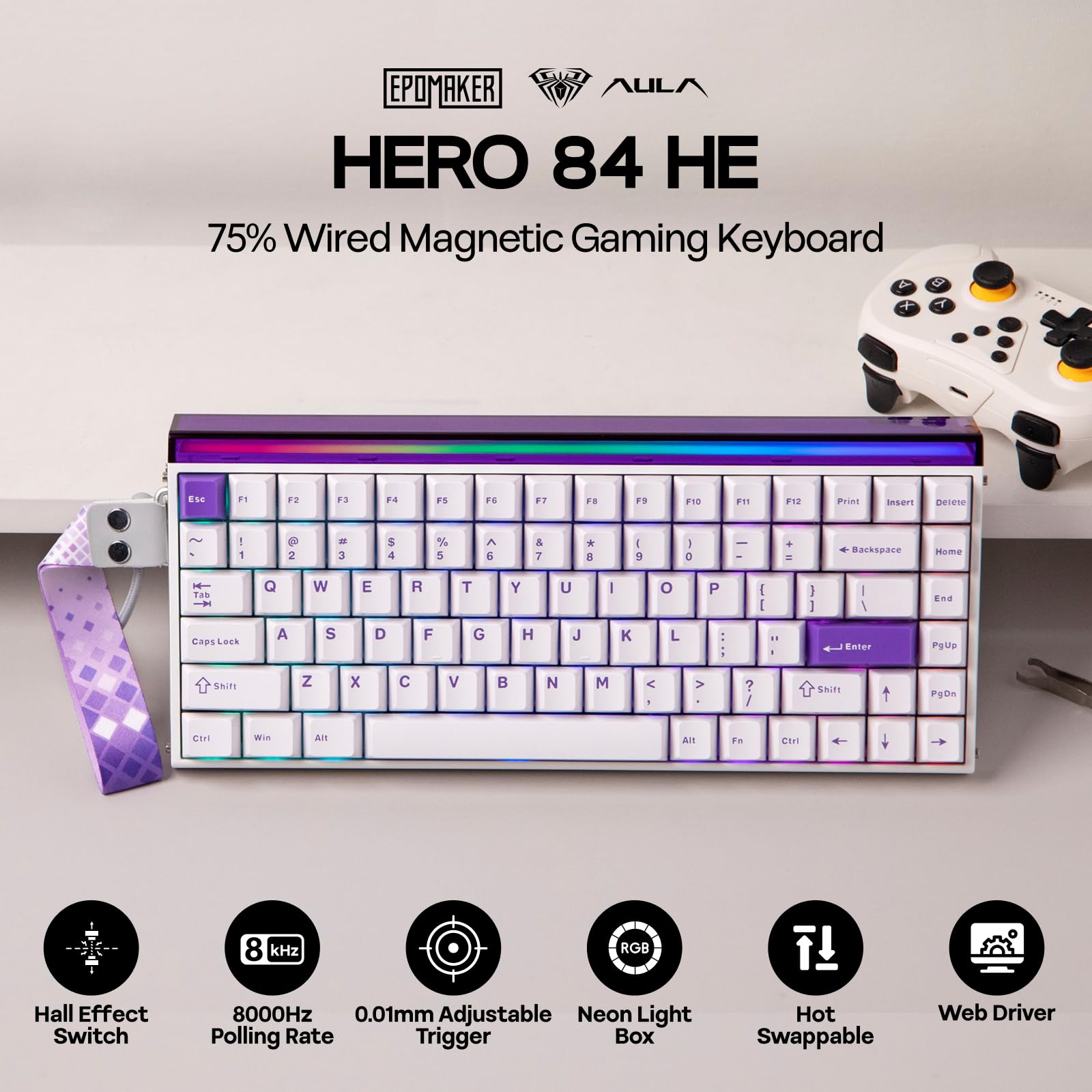 Foto 3 pulgar | Teclado Magnético De Efecto Hall Epomaker Aula Hero84 He Rgb - Venta Internacional.