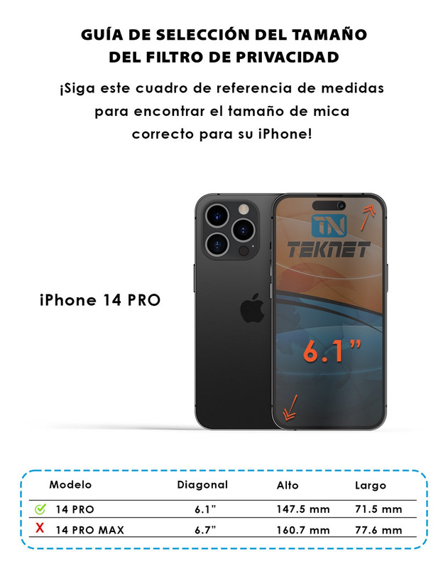 Foto 4 pulgar | Protector de Pantalla de Privacidad Teknet para Iphone 14 pro